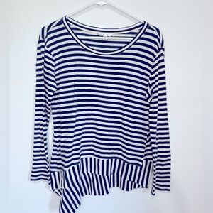 CAbi Striped Blue and White Asymmetrical Top
